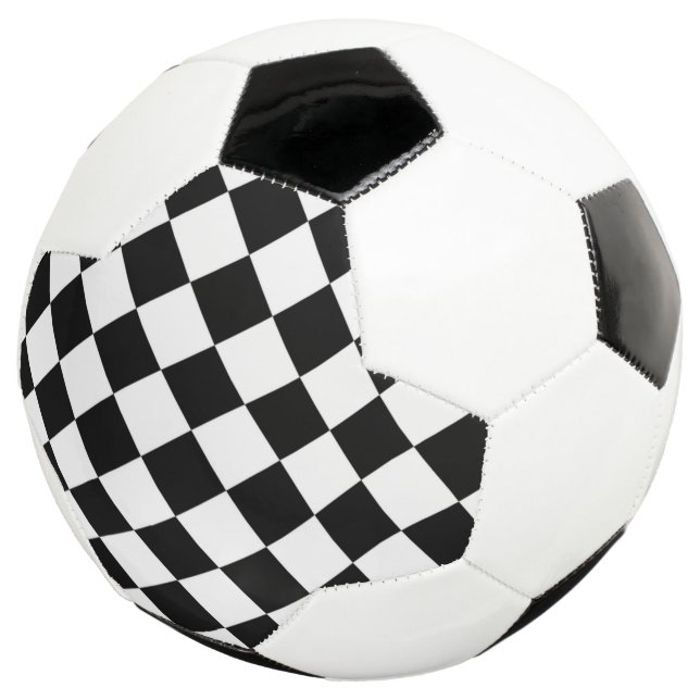 Balón De Fútbol tablero negro de cheques de diamantes blancos (Tres cuartos)
