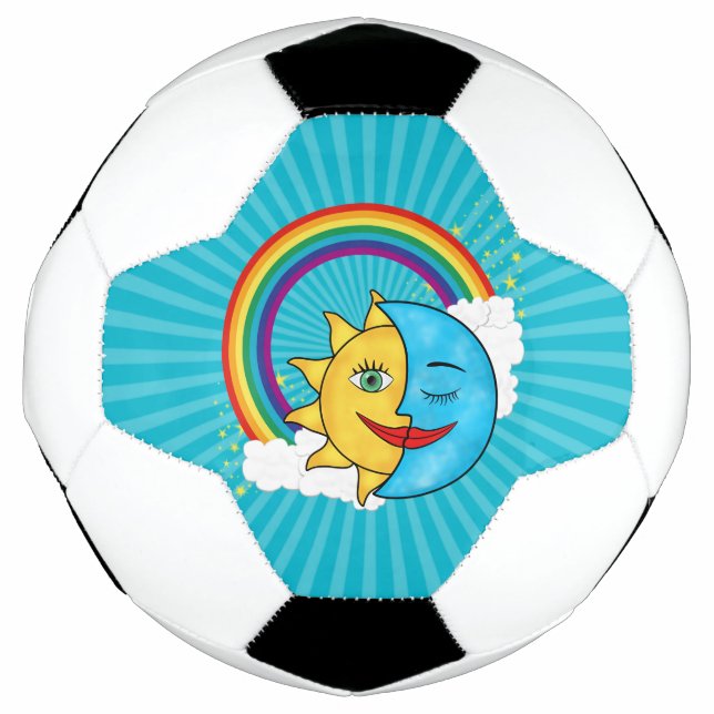 Balón De Fútbol Tema celestial Sol Luna Arcoiris (Anverso)
