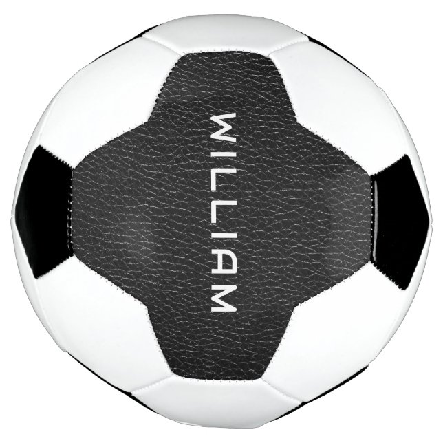 Balón De Fútbol Textura de cuero negro con nombre personalizado (Girado)