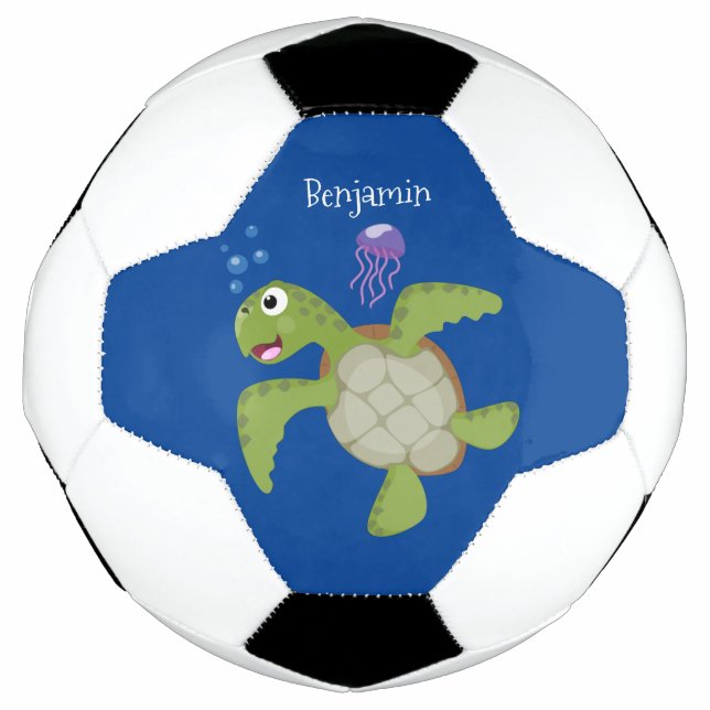 Balón De Fútbol Tortuga marina verde suave feliz ilustracion perso (Anverso)