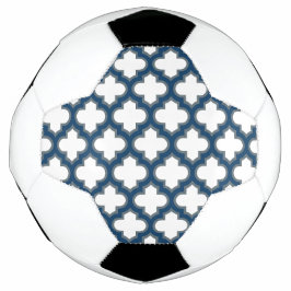 Balón De Fútbol Trellis azul blanco y naval, Entramado, Quatrefoil