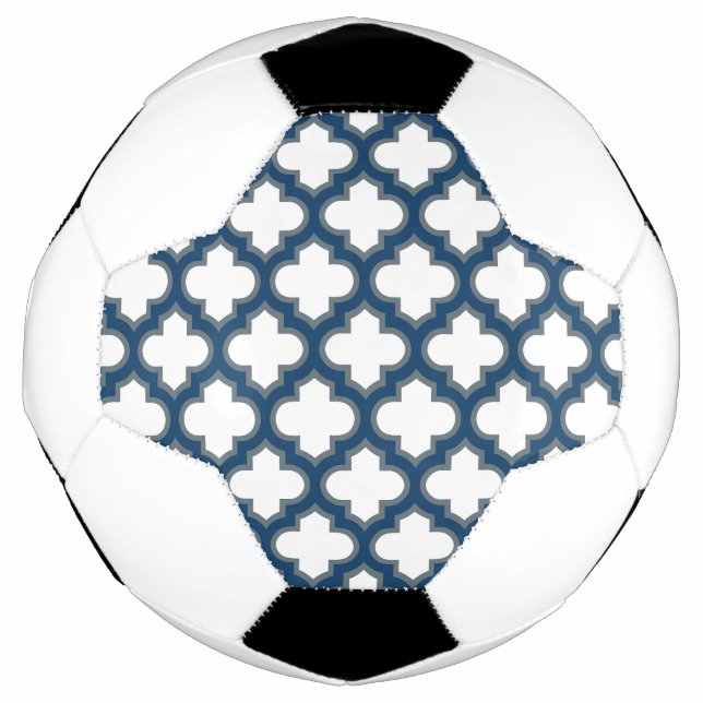 Balón De Fútbol Trellis azul blanco y naval, Entramado, Quatrefoil (Anverso)