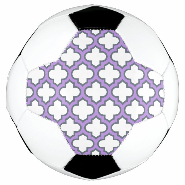 Balón De Fútbol Trellis blanca y púrpura, Entramado, Quatrefoil (Anverso)