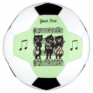 Balón De Fútbol Tres gatos negros musicales en la hoja verde de la