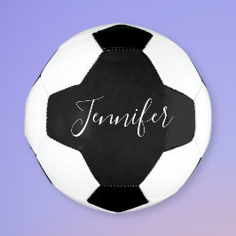 Balón De Fútbol Tu Nombre | Escritura Blanca Elegante sobre Negro