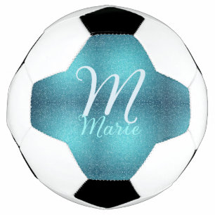 Balón De Fútbol Turquesa aguamarina ágata acuático monograma agreg