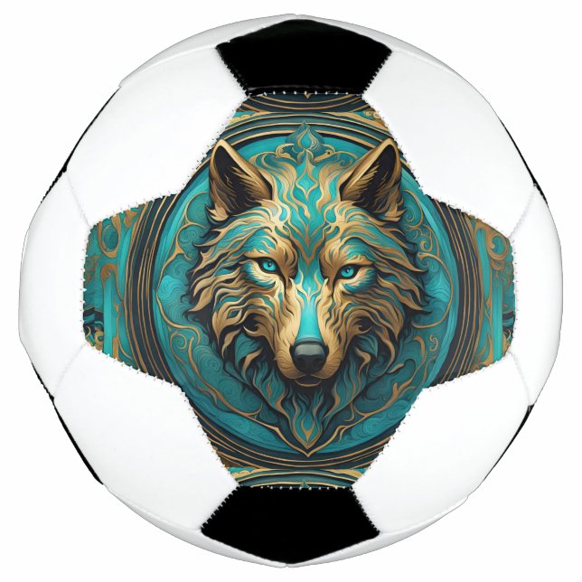 Balón De Fútbol Turquesa y lobo de oro (Anverso)