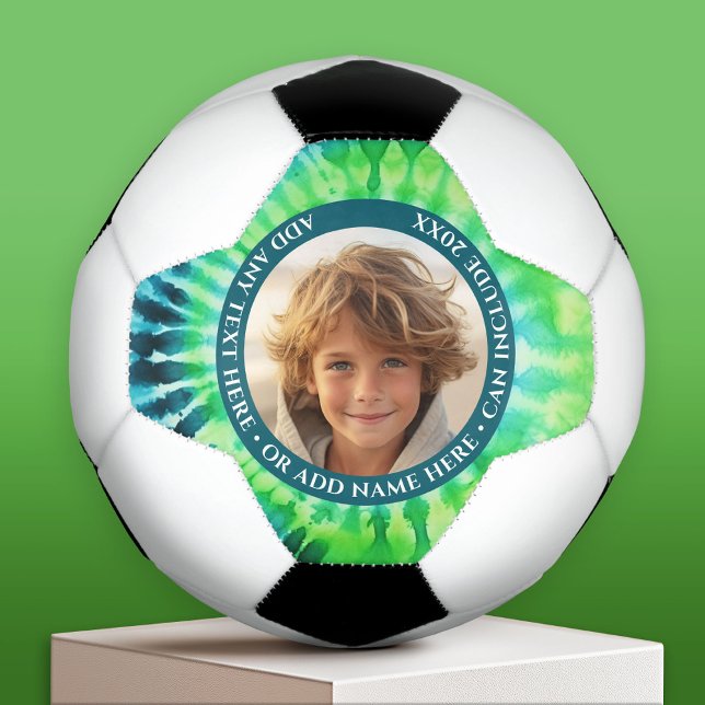 Balón De Fútbol Tye - 1 Foto - Texto Personalizado - Azul verde (Custom Soccer Ball)