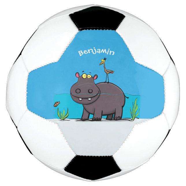 Balón De Fútbol Un gracioso hipopótamo con personalizado de pájaro (Anverso)