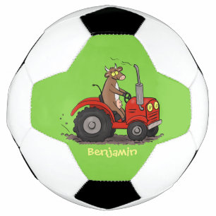 Balón De Fútbol Una vaca feliz y linda conduciendo a un personaliz