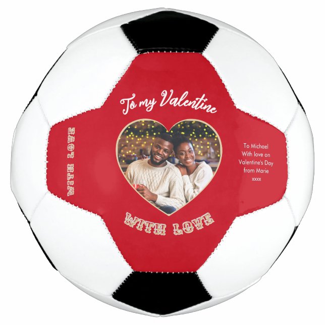 Balón De Fútbol Valentine's Day Red Personalized Heart Photo (Anverso)