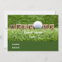 Balón de golf y tarjeta de invitación de la fiesta