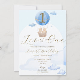 Balón de oso Azul Niños Invitación de primer cumpl