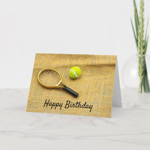 Balón de tenis y raqueta feliz tarjeta de cumpleañ