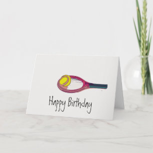 Balón de tenis y raqueta feliz tarjeta de cumpleañ