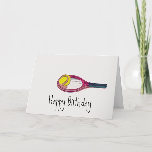 Balón de tenis y raqueta feliz tarjeta de cumpleañ (Anverso)
