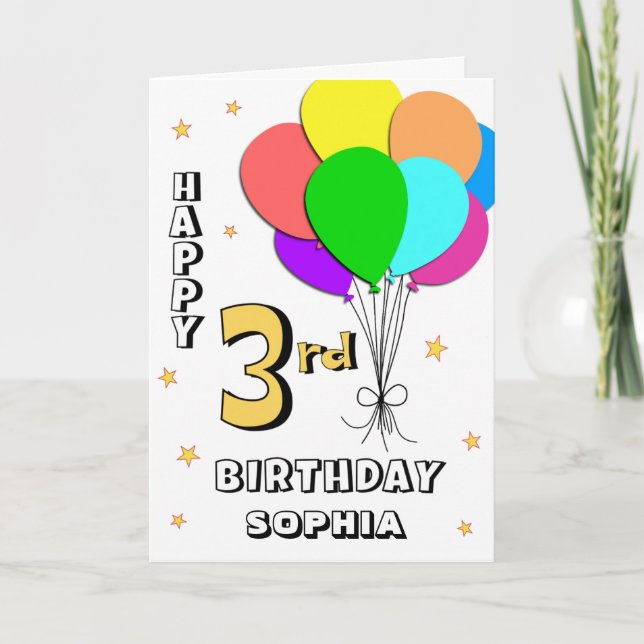 Balón relleno tarjeta de tercer cumpleaños (Anverso)