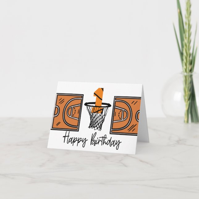 Baloncesto 1ª tarjeta de cumpleaños para bebé juga (Anverso)