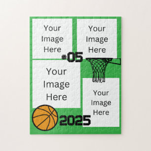 Baloncesto 4 Collage de fotos Jigsaw Puzzle Green