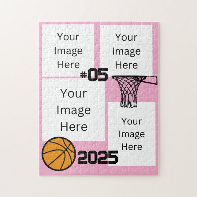 Baloncesto 4 Collage de fotos Rompecabezas Rosa (Vertical)