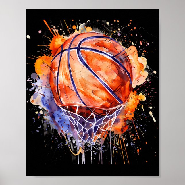 Baloncesto acuarela arte Baloncesto Hoop Colo (Frente)