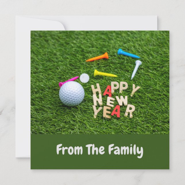 Baloncesto de golf y tee con Feliz Año Nuevo en ve (Anverso)