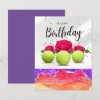 Baloncesto de tenis y flores para tarjeta de cumpl