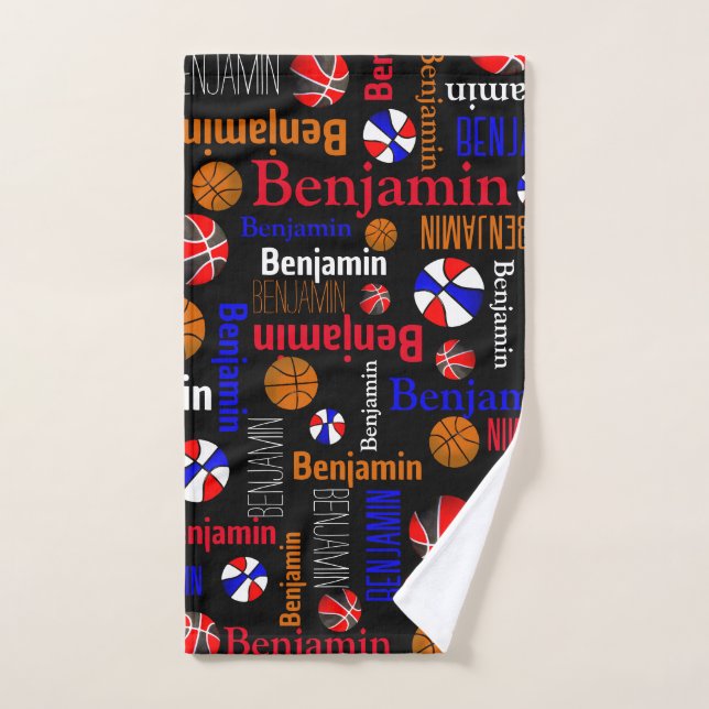 Baloncesto deportes naranja azul rojo negro person (Toalla de mano)