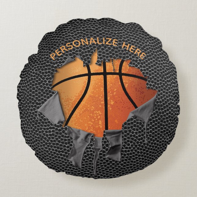 Baloncesto desgarrado (texturado) Almohada redonda (Anverso)