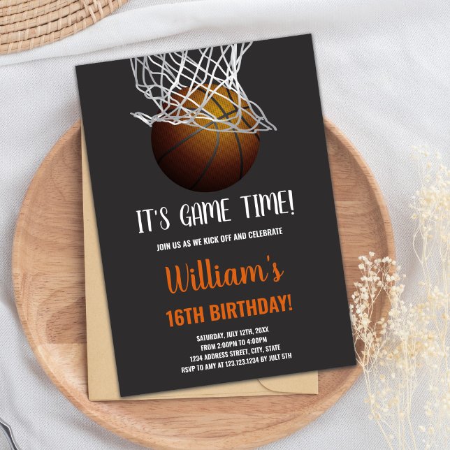 Baloncesto en la invitación al cumpleaños de Hoop (Basketball in Basket Birthday Invitations)