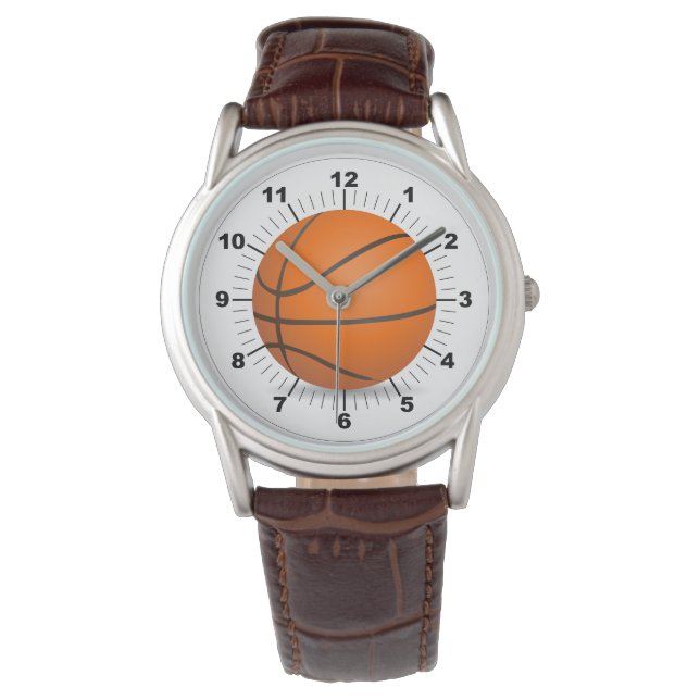 Baloncesto masculino clásico reloj de cuero marrón (Anverso)
