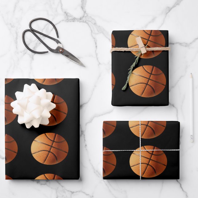 Baloncesto naranja En Negro, Hojas De Envoltura De (Anverso)