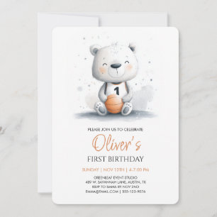 Baloncesto Teddy Bear Invitación al primer cumplea