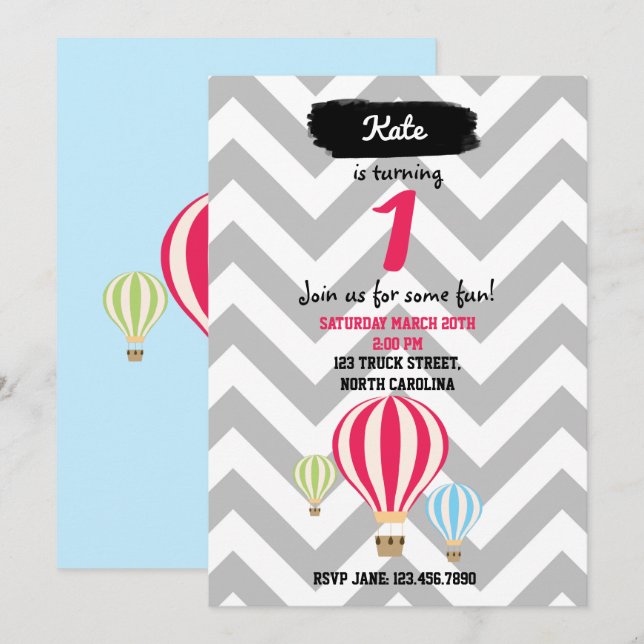 Balones de aire caliente Invitaciones de cumpleaño (Anverso / Reverso)