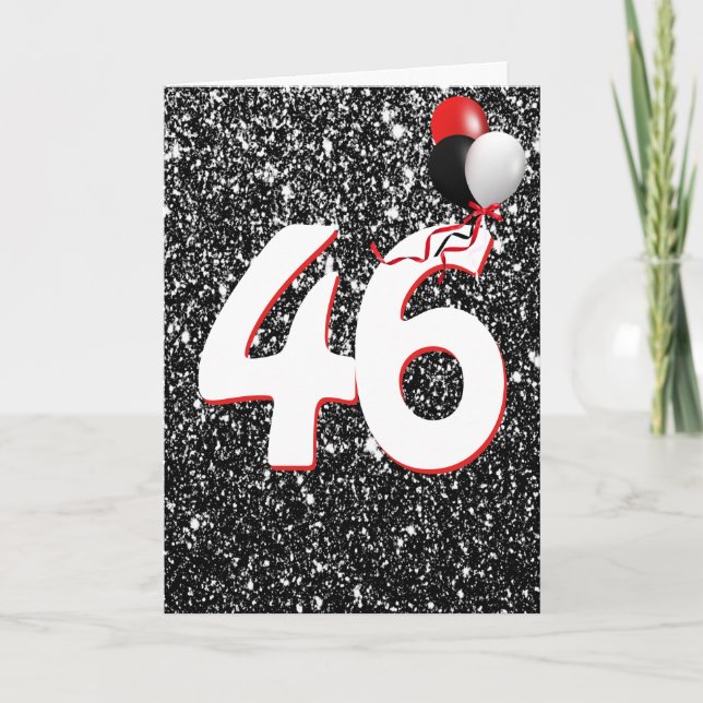 Balones de cumpleaños 46 con tarjeta de Purpurina  (Anverso)