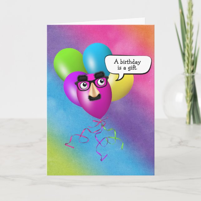 Balones de cumpleaños con tarjeta de ojos (Anverso)