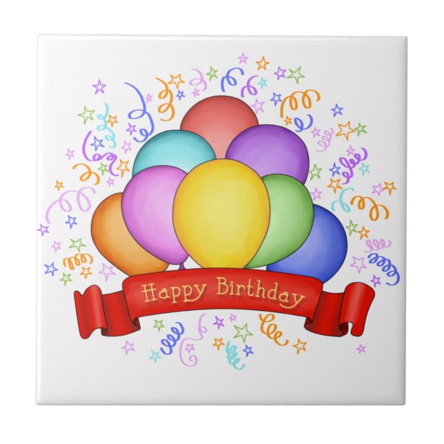 Balones de cumpleaños y baldosas y trivetas (Frente)
