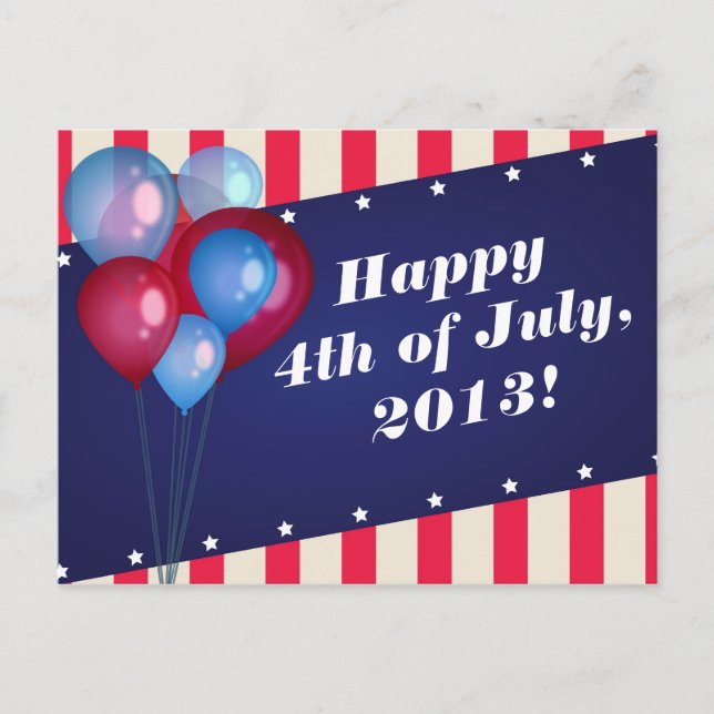 Balones y franjas 4 de julio postal Fiesta (Anverso)