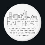 Baltimore | Imán de mensaje o eslogan de la ciudad<br><div class="desc">Un imán único que representa la hermosa ciudad de Baltimore,  Maryland. Este llavero presenta un estilizado ilustracion del paisaje único de la ciudad con su nombre bajo. Debajo del nombre de la ciudad hay un lugar para tu lema único o declaración sobre tu ciudad favorita.</div>