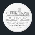 Baltimore | Imán de mensaje o eslogan de la ciudad<br><div class="desc">Un imán único que representa la hermosa ciudad de Baltimore,  Maryland. Este llavero presenta un estilizado ilustracion del paisaje único de la ciudad con su nombre bajo. Debajo del nombre de la ciudad hay un lugar para tu lema único o declaración sobre tu ciudad favorita.</div>