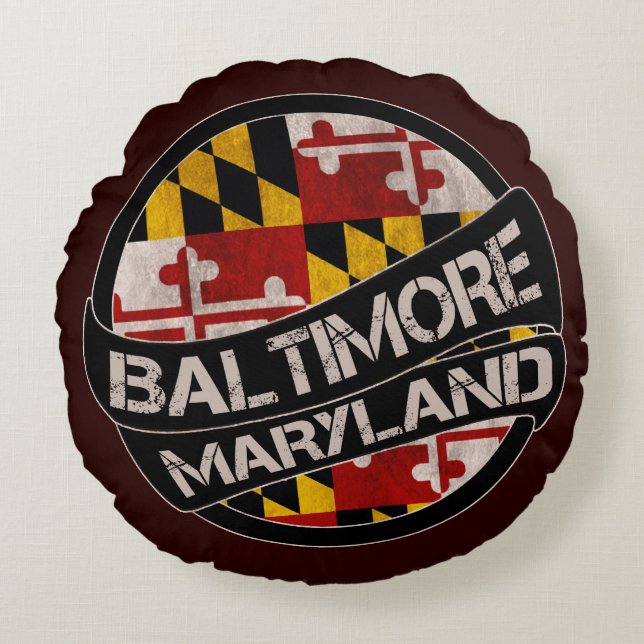 Baltimore Maryland bandera grunge almohada redonda (Anverso)
