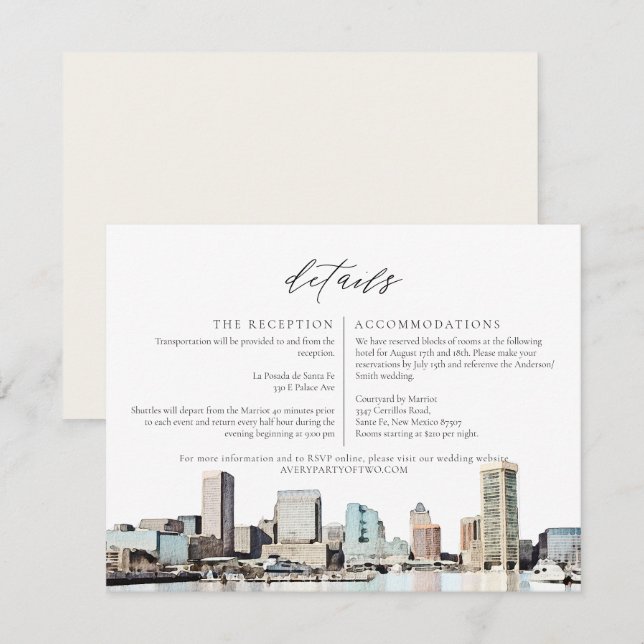 BALTIMORE Watercolor Skyline - Tarjeta de detalles (Anverso / Reverso)