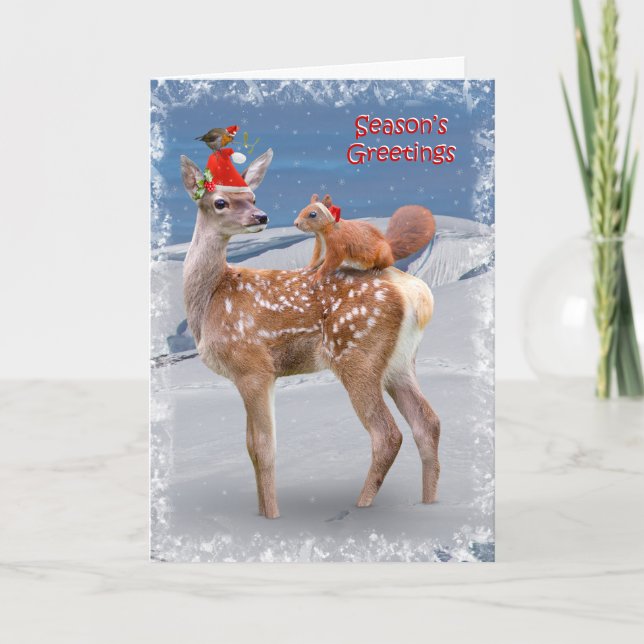 Bambi y tarjeta de Navidad de los amigos (Anverso)
