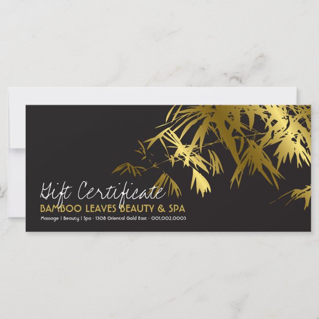 Bambú dorado deja certificado de regalo de spa Zen (Anverso)