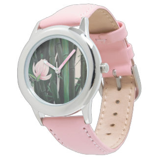 Bambú magnolias - reloj personalizado, banda de cu