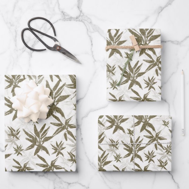 Bambú sobre hojas blancas - patrón de superficie s (Anverso)