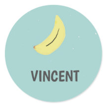 Banana amarilla dibujando sello para sobres azul