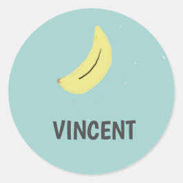 Banana amarilla dibujando sello para sobres azul