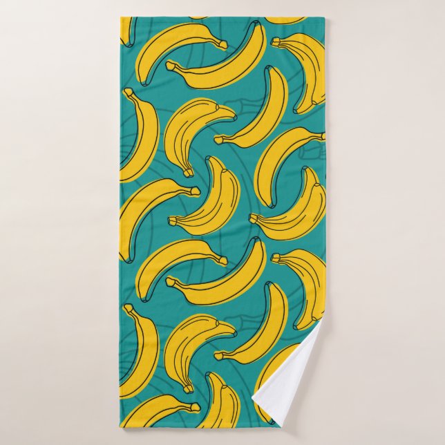Banana amarilla: pintura de contorno negro (Toalla de baño)