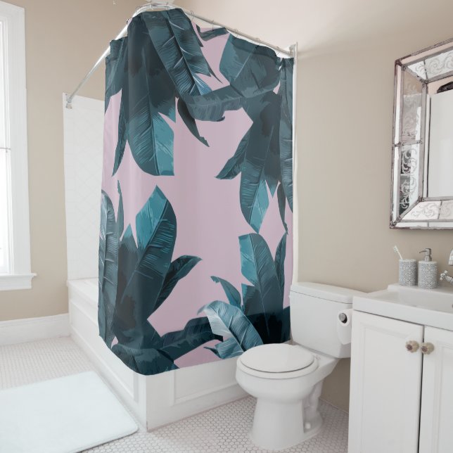 Banana Leaf Print Lilac Shower Cortina (In situ)